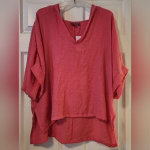 New York & Company Coral V-Neck Blouse With A Hood